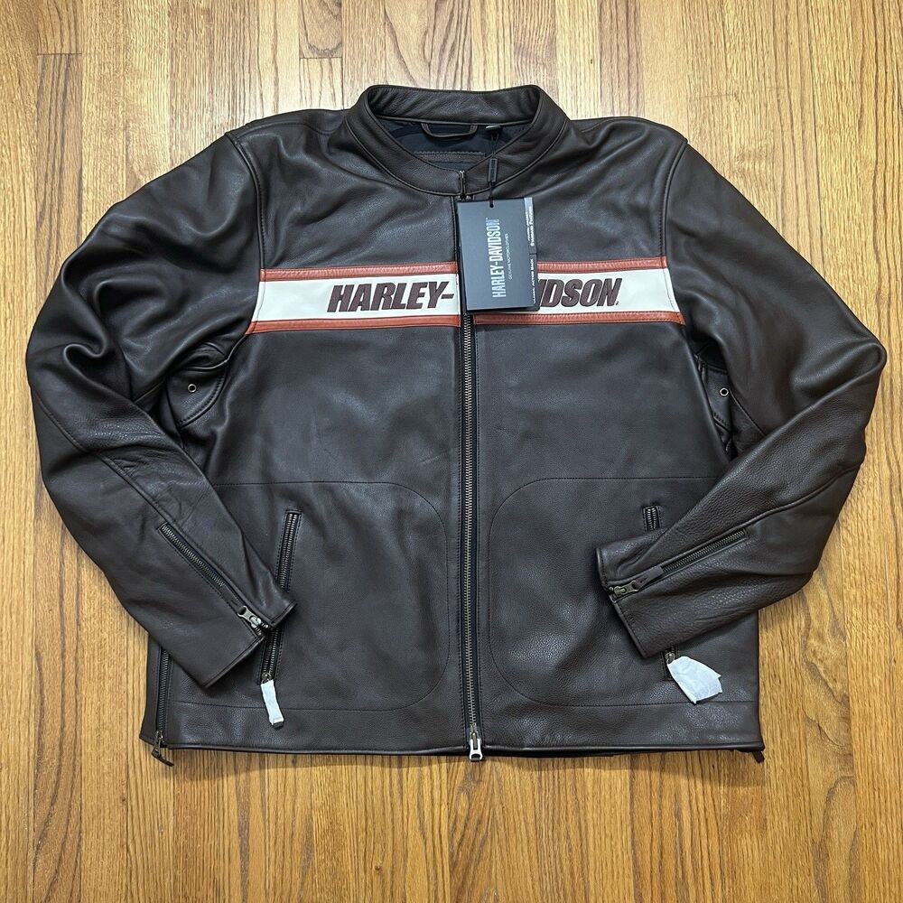 Harley Davidson Men's 2XL Victory Lane II Real Cowhide Leather Jacket Brown